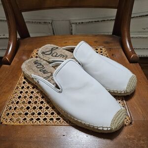 Sam Edelman White Espadrille Mules Slides Flats Raffia Leather Sz 8
